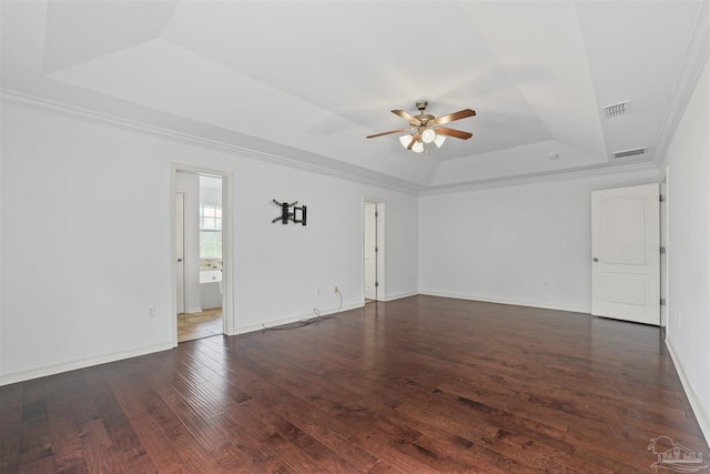 4810 Endeavor Ct, Milton, FL 32570 - empty room featuring a raised ceiling, ceiling fan, wood finished floors, baseboards, and ornamental molding