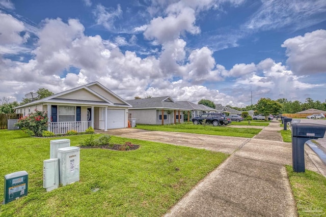 5576 Shadow Shore Pl, Gulf Breeze, FL 32563 - ranch-style home with concrete driveway, a garage, a front lawn, and covered porch