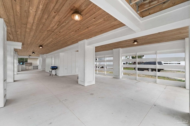 interior space with wood ceiling