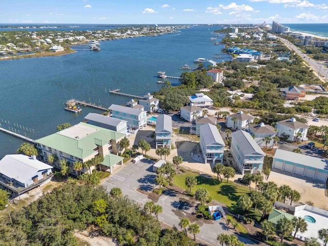 aerial view featuring a water view