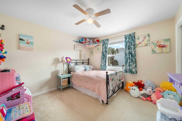 bedroom featuring carpet floors and ceiling fan