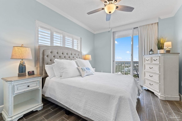 375 Beach Club Trl Unit A1801, Gulf Shores, AL 36542 - bedroom with access to exterior, dark wood-type flooring, crown molding, and multiple windows