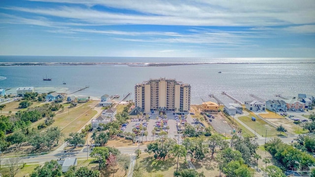 aerial view featuring a water view