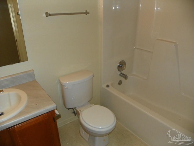 full bath featuring toilet, washtub / shower combination, and vanity