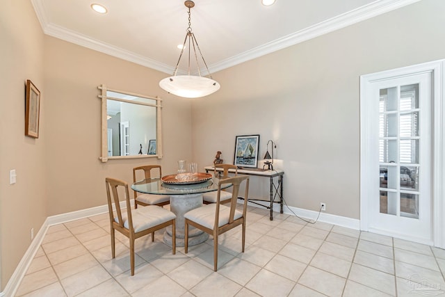3756 Bengal Rd, Gulf Breeze, FL 32563 - dining space featuring baseboards, ornamental molding, recessed lighting, and light tile patterned flooring