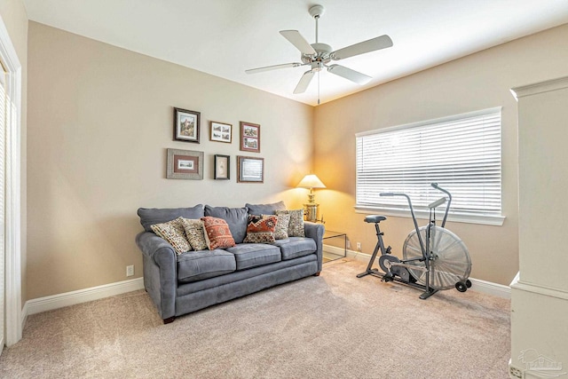 3756 Bengal Rd, Gulf Breeze, FL 32563 - living area featuring baseboards, ceiling fan, and carpet