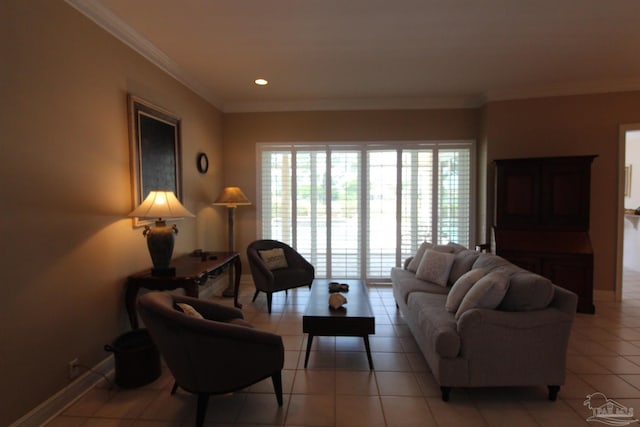 3756 Bengal Rd, Gulf Breeze, FL 32563 - living area with light tile patterned floors, baseboards, ornamental molding, and recessed lighting