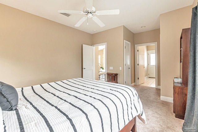 3756 Bengal Rd, Gulf Breeze, FL 32563 - bedroom with baseboards, ceiling fan, visible vents, and light carpet