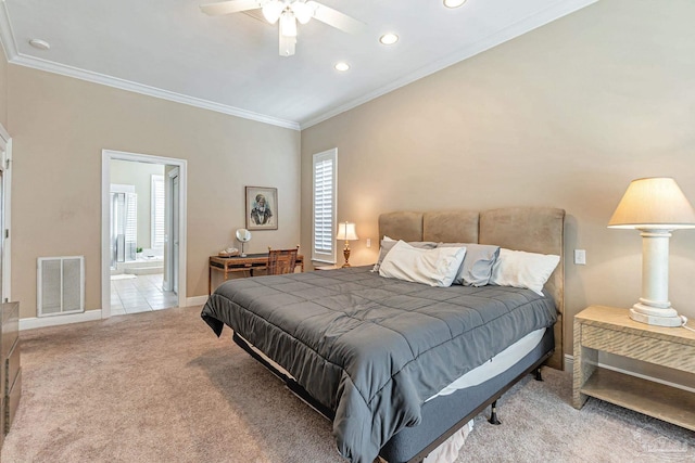 3756 Bengal Rd, Gulf Breeze, FL 32563 - carpeted bedroom featuring visible vents, ornamental molding, baseboards, multiple windows, and recessed lighting