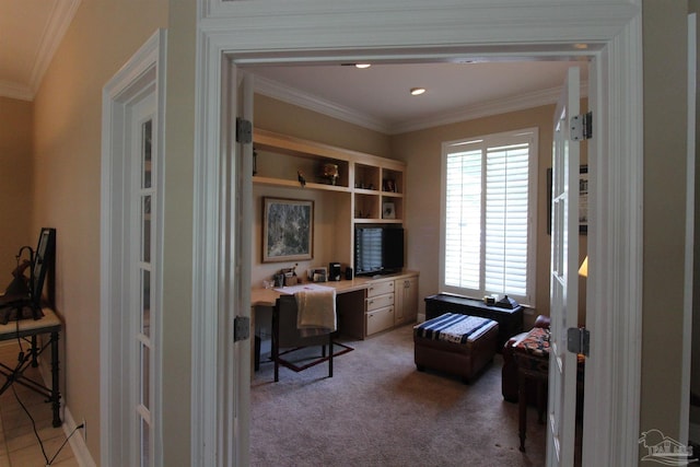 3756 Bengal Rd, Gulf Breeze, FL 32563 - office featuring built in study area, ornamental molding, and carpet flooring