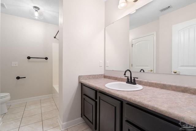 full bathroom featuring shower / bathtub combination, tile patterned floors, toilet, and vanity