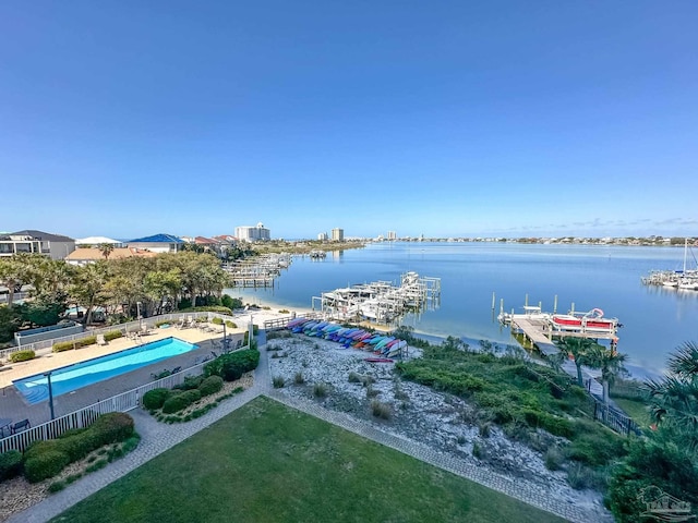 aerial view featuring a water view