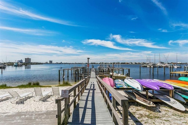 dock area featuring a water view