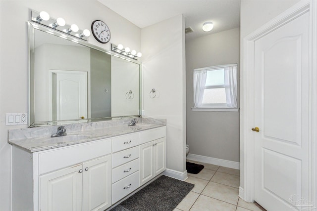 bathroom featuring vanity, tile patterned flooring, and toilet