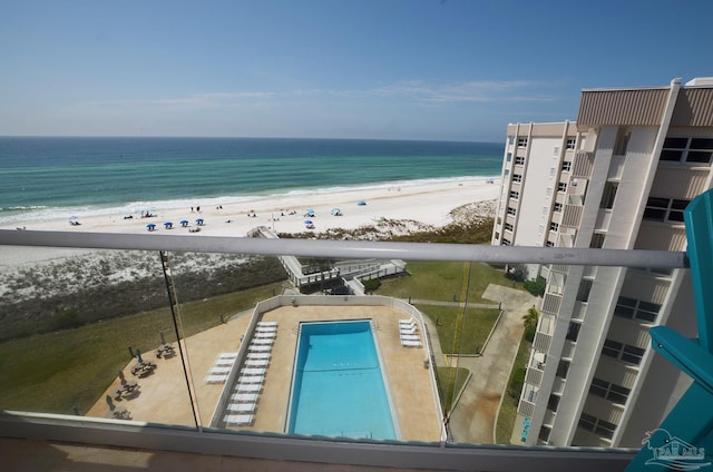 view of water feature with a view of the beach