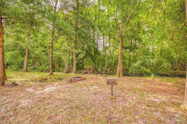 2926 Greystone Dr, Pace, FL 32571 - view of yard with an outdoor fire pit and a forest view