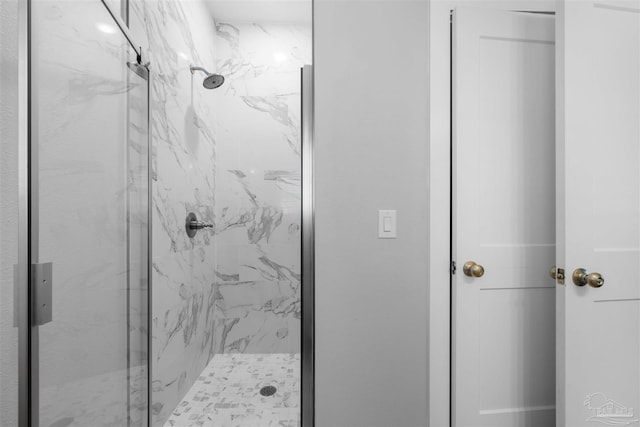 bathroom featuring a shower with shower door