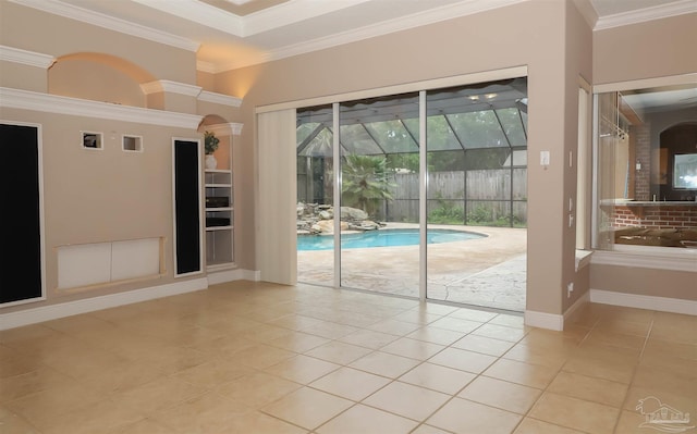 4436 Soundside Dr, Gulf Breeze, FL 32563 - empty room with tile patterned floors, crown molding, baseboards, and a sunroom