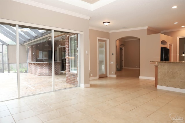 4436 Soundside Dr, Gulf Breeze, FL 32563 - spare room with arched walkways, light tile patterned floors, crown molding, baseboards, and recessed lighting