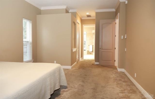 4436 Soundside Dr, Gulf Breeze, FL 32563 - bedroom with ornamental molding, light colored carpet, and baseboards