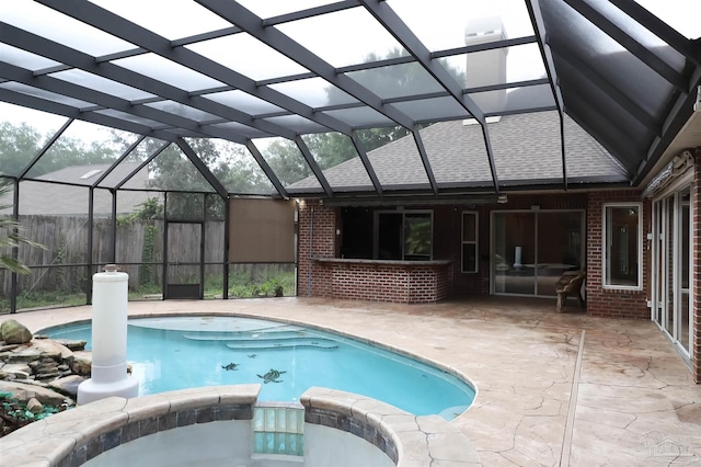 4436 Soundside Dr, Gulf Breeze, FL 32563 - view of pool with a pool with connected hot tub, a patio, and glass enclosure