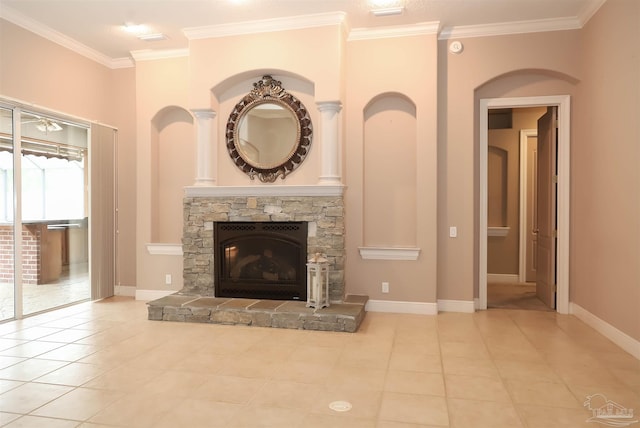 4436 Soundside Dr, Gulf Breeze, FL 32563 - unfurnished living room featuring crown molding, tile patterned floors, and baseboards