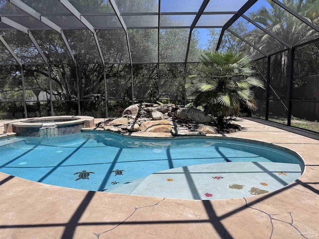 4436 Soundside Dr, Gulf Breeze, FL 32563 - view of swimming pool with glass enclosure and a pool with connected hot tub