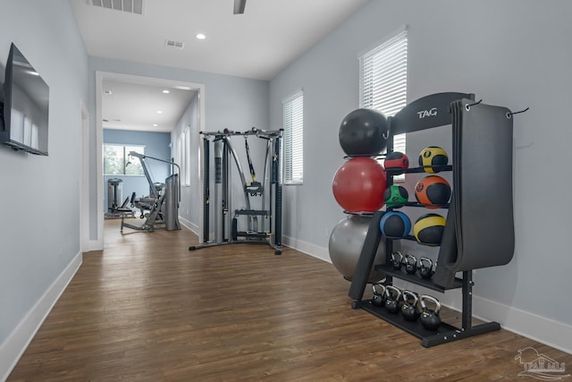 4680 Eider Rd, Pace, FL 32571 - exercise area with wood finished floors and recessed lighting