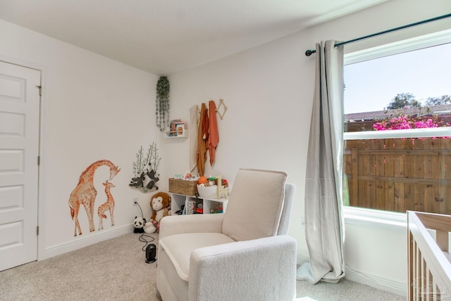 sitting room featuring baseboards and carpet floors