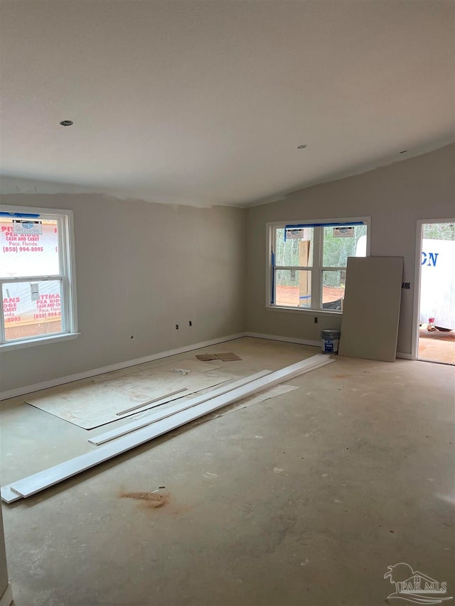 spare room with vaulted ceiling and a wealth of natural light