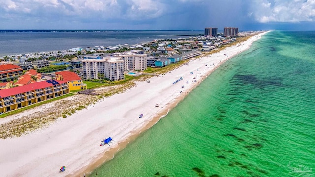 aerial view with a view of the beach and a water view