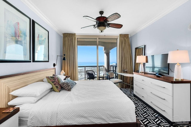 5 Portofino Dr Unit 703, Pensacola Beach, FL 32561 - bedroom with access to exterior, ornamental molding, and ceiling fan