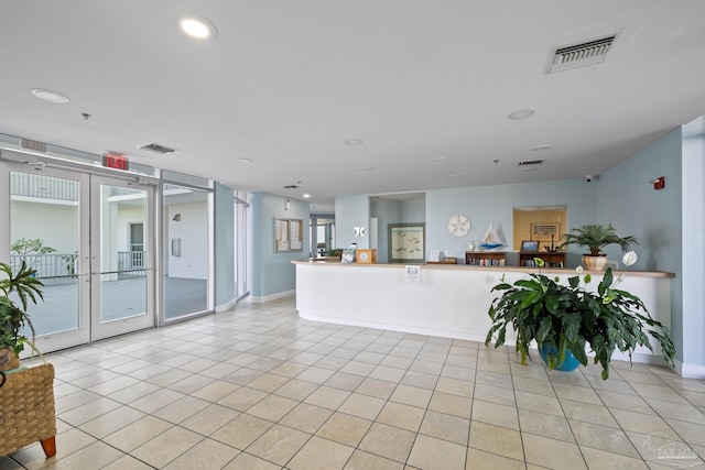 850 Ft Pickens Rd Unit 1230, Pensacola Beach, FL 32561 - living area with french doors, light tile patterned floors, baseboards, and recessed lighting