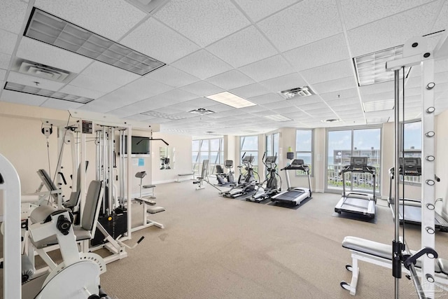 850 Ft Pickens Rd Unit 1230, Pensacola Beach, FL 32561 - exercise room with a drop ceiling and carpet floors