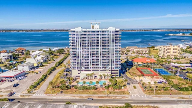 850 Ft Pickens Rd Unit 1230, Pensacola Beach, FL 32561 - drone / aerial view of a nearby body of water, apartment complex / building, and a pool