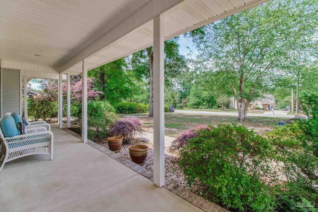 view of patio featuring a porch