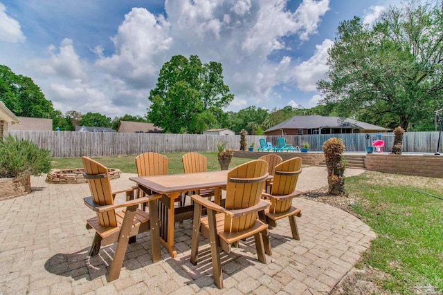 view of patio featuring a fenced backyard and outdoor dining space