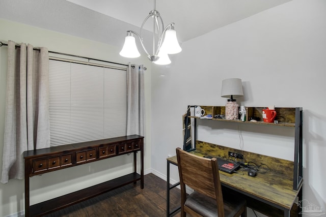 interior space with dark hardwood / wood-style floors and a notable chandelier