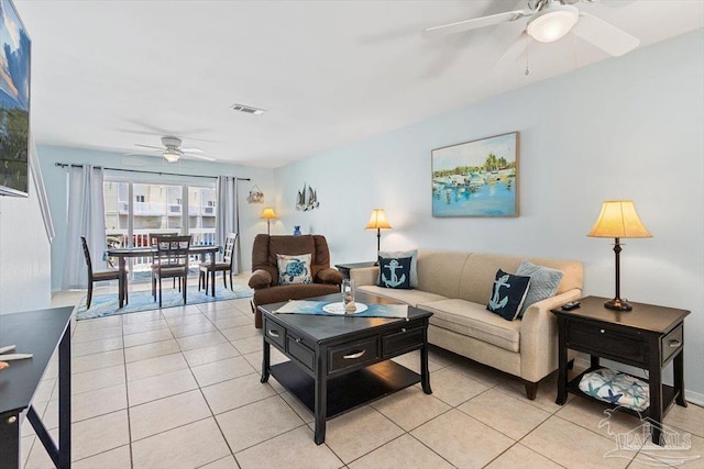1440 Paradise Point Dr Unit 13, Navarre Beach, FL 32566 - living room featuring a ceiling fan and light tile patterned flooring
