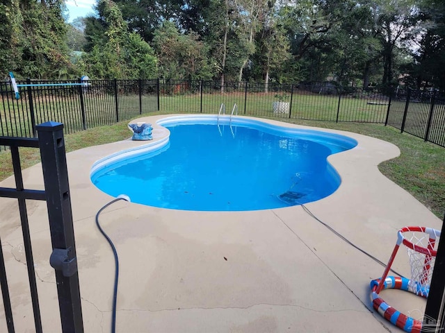 view of swimming pool featuring a patio area