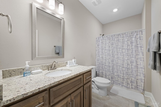 1604 Cadence Loop, Cantonment, FL 32533 - full bathroom featuring vanity, toilet, curtained shower, and tile patterned floors