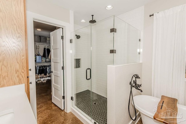 bathroom featuring plus walk in shower