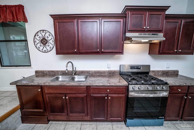 kitchen featuring stainless steel range with gas cooktop and sink