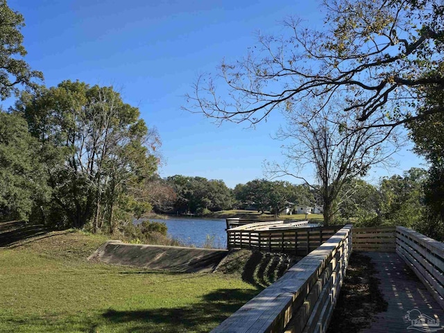 view of dock with a water view