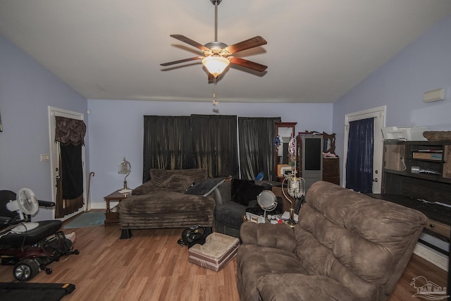 5800 Providence Loop, Pensacola, FL 32526 - living room with lofted ceiling, ceiling fan, and wood finished floors