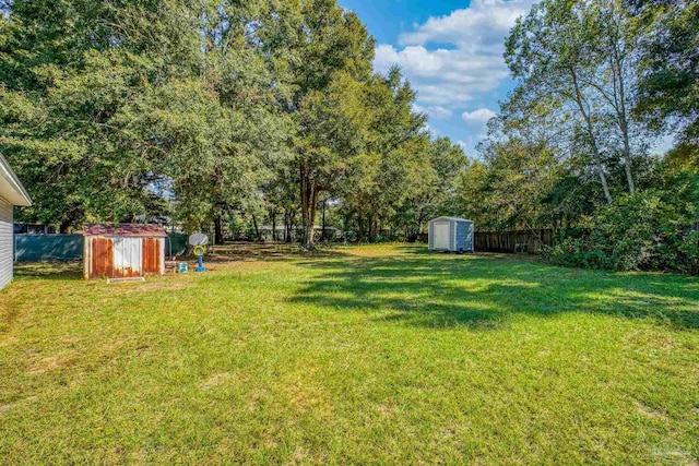 view of yard with a storage unit