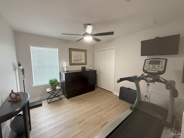 1450 N 11th Ave, Pensacola, FL 32503 - exercise room with a ceiling fan and light wood-style floors