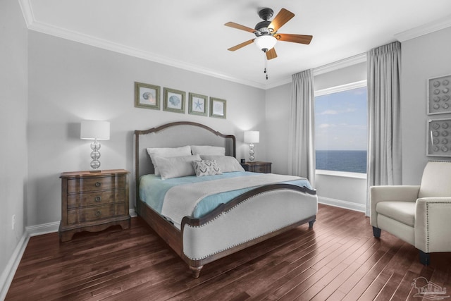 13621 Perdido Key Dr Unit 1504-E, Perdido Key, FL 32507 - bedroom with crown molding, a ceiling fan, baseboards, and wood finished floors