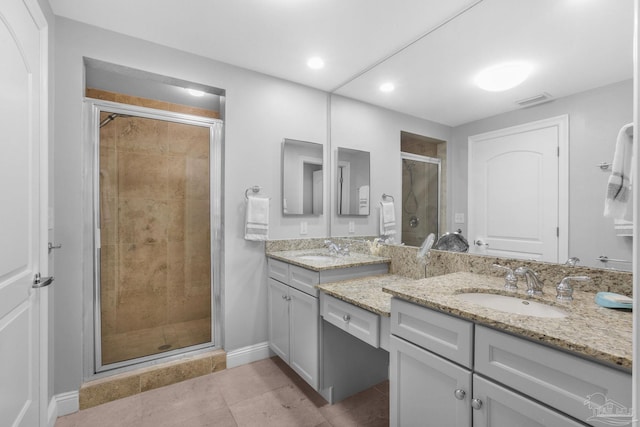 13621 Perdido Key Dr Unit 1504-E, Perdido Key, FL 32507 - full bath featuring visible vents, vanity, recessed lighting, tile patterned floors, and a shower stall