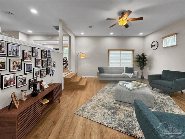 202 Henry St, Pensacola, FL 32507 - living room with plenty of natural light, a ceiling fan, light wood finished floors, recessed lighting, and baseboards